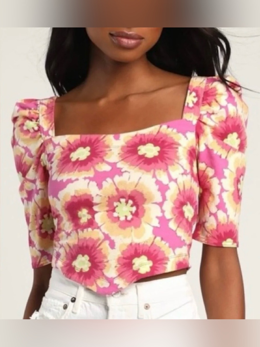 NWT Free People | Women’s Pink/Multi Floral Give Me More Puff Sleeve Top Size XS